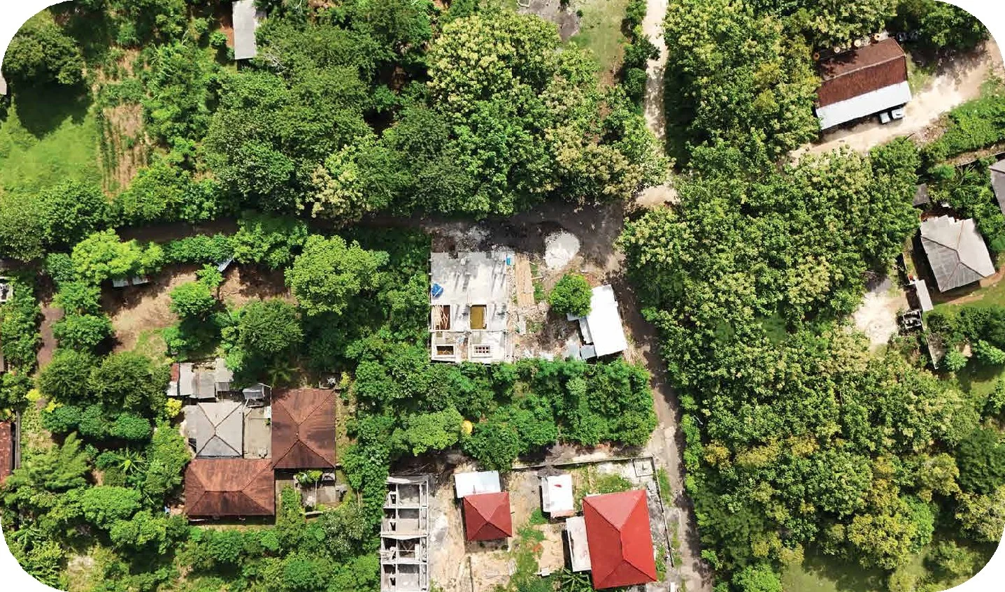 Aerial drone view of the Dream Project Bali Type B surroundings in Bingin.