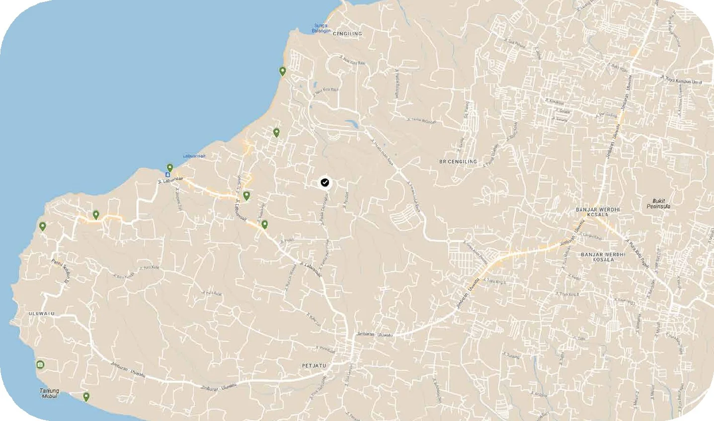 Site context map highlighting the Whole Moon Type B location in Pecatu.